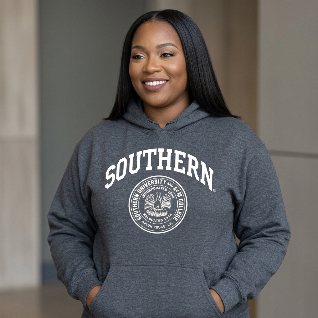 Heather Gray Southern University Hoodie with White Official Southern University Crest