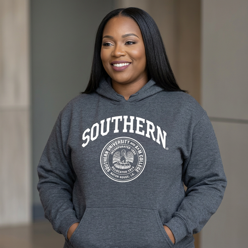 Heather Gray Southern University Hoodie with White Official Southern University Crest