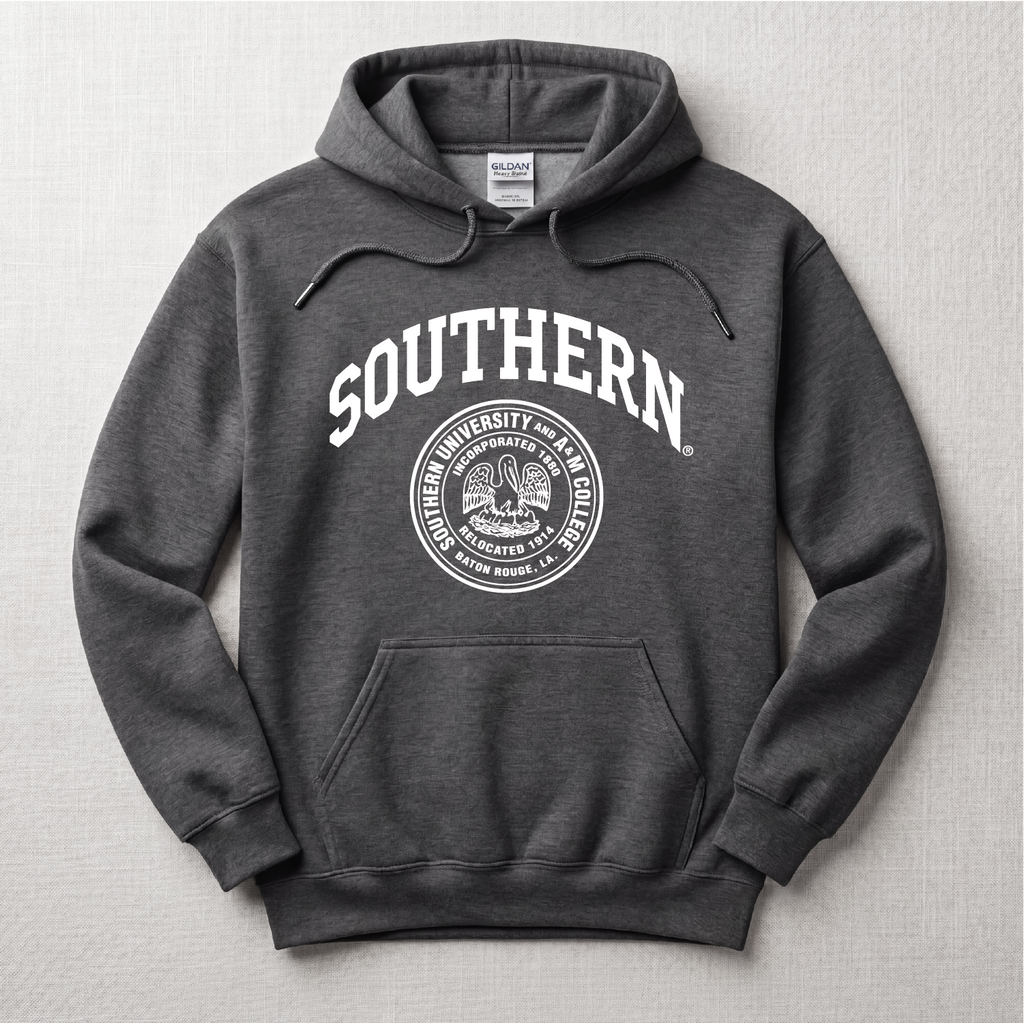 Heather Gray Southern University Hoodie with White Official Southern University Crest