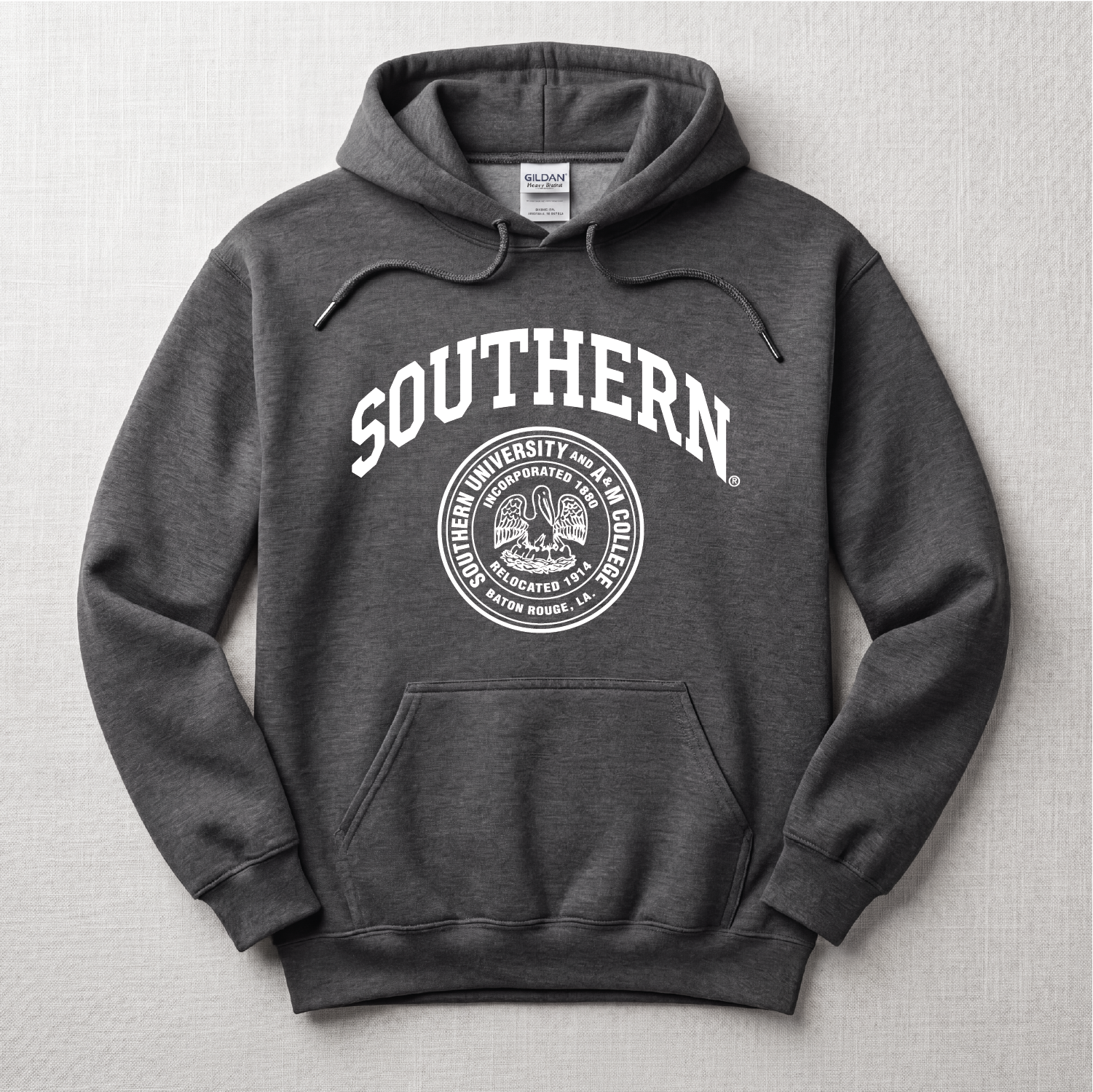 Heather Gray Southern University Hoodie with White Official Southern University Crest