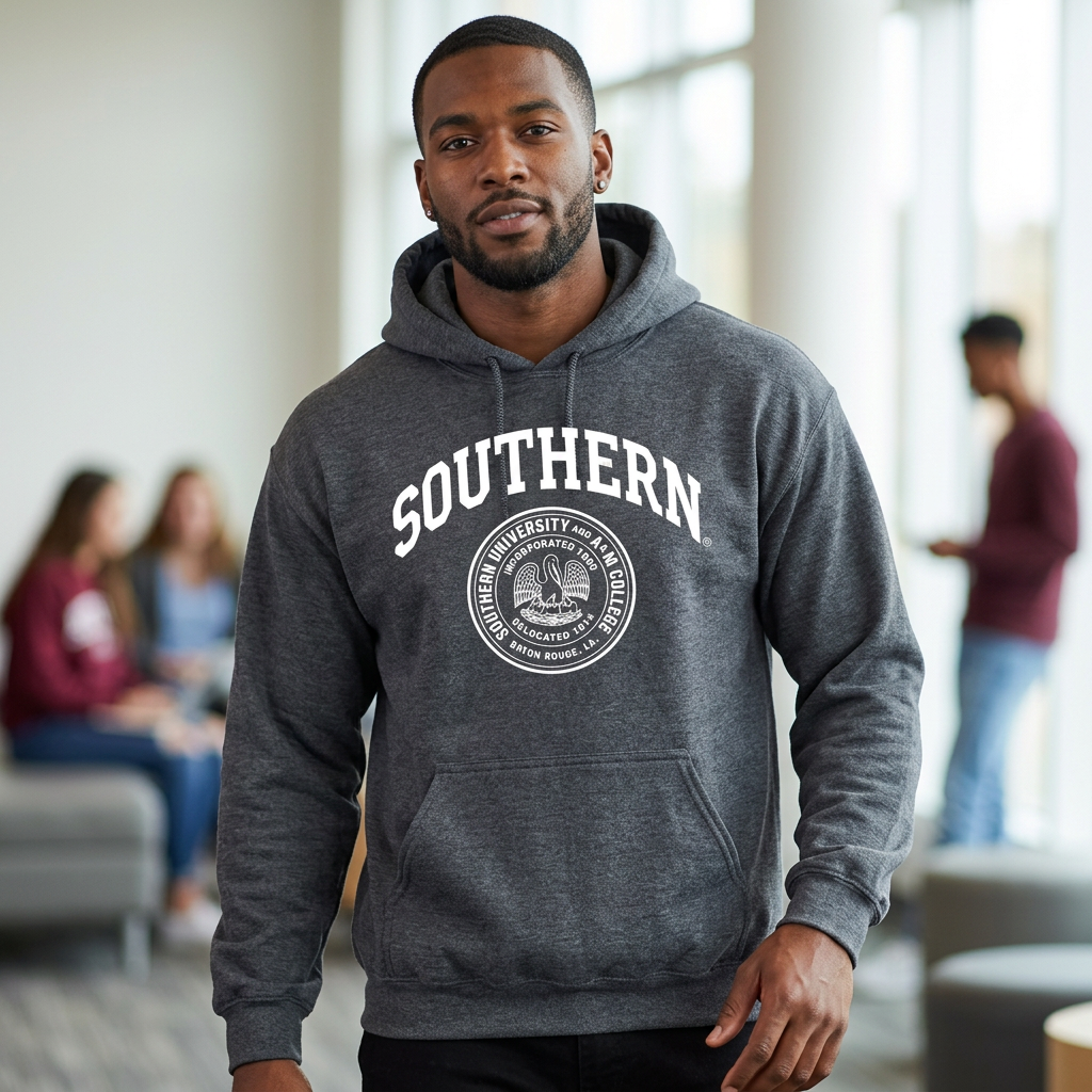 Heather Gray Southern University Hoodie with White Official Southern University Crest