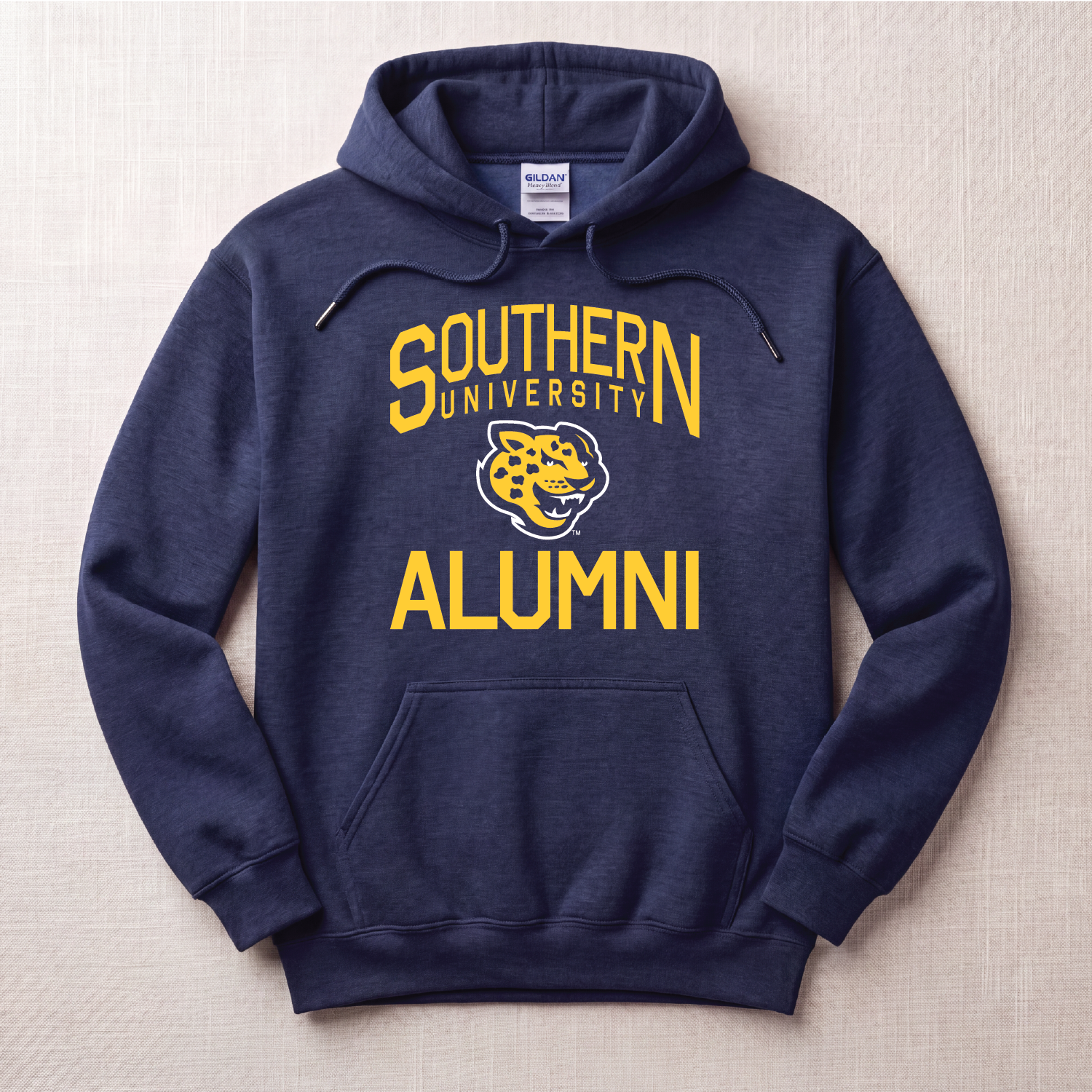 Navy Southern University Alumni Hoodie with Official White & Gold Southern University Jaguar Logo 