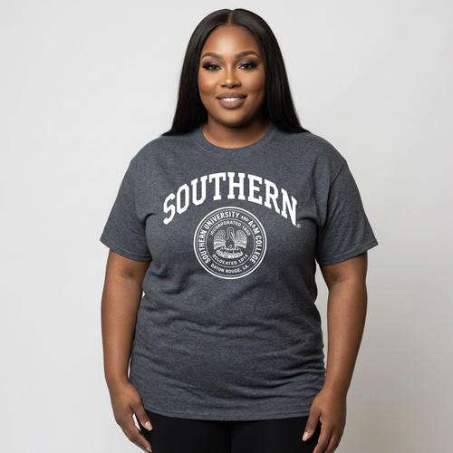 Heather Gray Southern University Unisex T-Shirt with White Official Southern University Crest